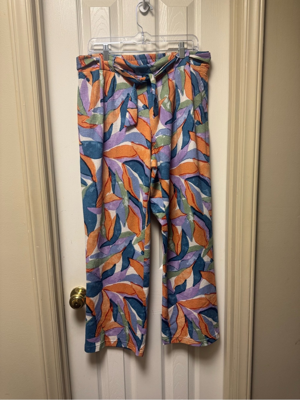 Soho Apparel Multicolor Leaf Print Wide Leg Pants - Orange, Blue, Purple, Green
